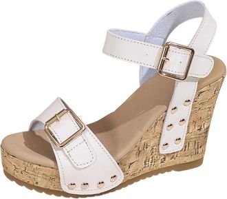 Generic Wedge Sandals for Women Open Toe Stylish Slingback Shoes Solid Color Comfortable Thick Sole Casual Breathable Strappy Sandal Work Party