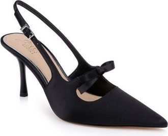 Badgley Mischka Zaya Pointed Toe Slingback Pump in Black Satin at Nordstrom, Size 8.5