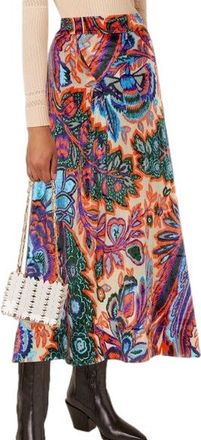 Paco Rabanne Velvet Metallic Multi Coloured Midi Skirt Size M