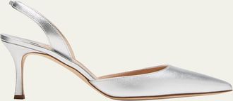 Manolo Blahnik Carolyne Metallic Leather Mid-Heel Slingback Pumps