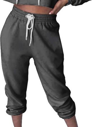 Amos Women Cuffed Joggers Sweatpants Casual Tracksuit Bottoms (Dark Grey, 14)