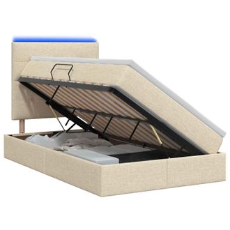 vidaXL Letto Con Contenitore Led E Materasso Crema 120 X 200 Cm Vidaxl