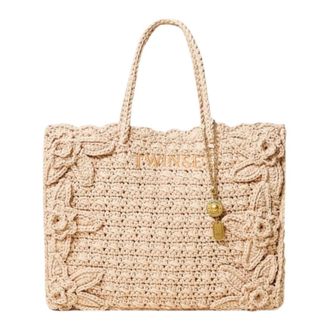 Twinset Tote Bags, female, Beige, Size: ONE SIZE Crochet Shopper