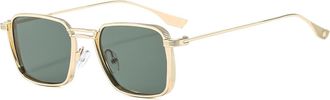 Generic Mens Small Frame Metal Sunglasses Driving Outdoor Commuting Womens Sun Glasses(Green)