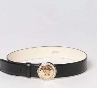 Versace Cintura Medusa Versace in pelle con strass incastonati