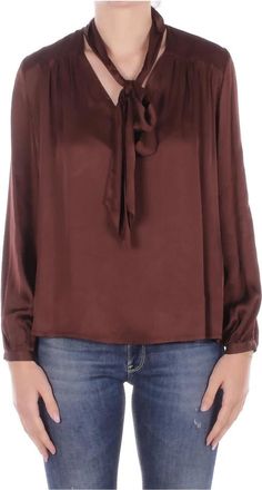 Manila Grace Satijnen Blouse Met Strik In De Hals - Dames - Blouses - Bruin - M - Satijn - Overhemden