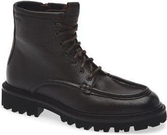 BOSS Julio Lugged Moc Toe Leather Boot in Dark Brown at Nordstrom Rack, Size 8Us / 7Uk