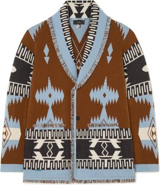Alanui Jacquard Knit Cardigan With Shawl Collar And Fringed Edges