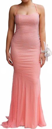 La Femme Womens Prom Dress In Peach
