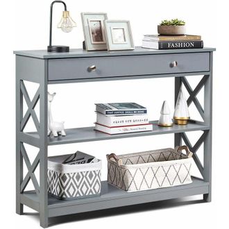 Costway Costway Mesa Consola Mesa De Sal&oacute;n Con Caj&oacute;n Y Estantes Escritorio Para Entrada Sala De Estar Dormitorio Oficina 100 X 30 X 80 Cm (gris)