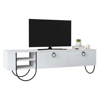 Dmora Mueble Para Tv Adige, 2 Cajones, Un Estante, 2 Puertas, 150x36x44h Cm Blanco