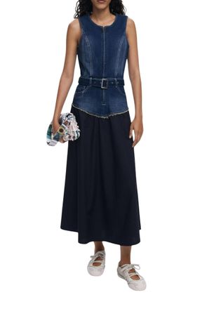 Desigual Womens Denim Top Midi Dress - Dark Blue Cotton - Size X-Small