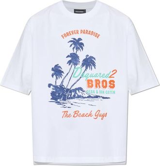 Dsquared2 T-shirt met print - Heren - T-shirts - Wit - S - Katoen - Tops