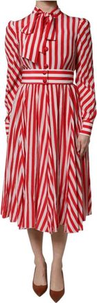 Dolce & Gabbana Gestreept Zijden Midi Jurk - Dames - Casual kleedjes - Rood - S - Kleedjes