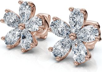 Pompeii3 1 3/4Ct Diamond Pear Shape Flower Diamond Studs 14k Gold Earrings Lab Grown