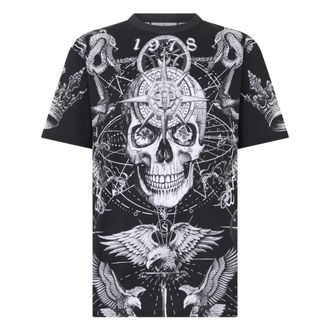 Philipp Plein Tops, Heren, Zwart, XL, Katoen, Ronde Hals T-Shirt Tattoo