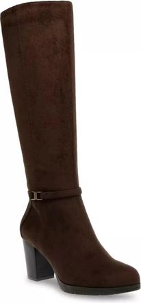 Anne Klein Reachup Boots Womens Brown Suede Faux Suede Block Heel LION646