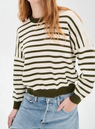 The Great. Roll Neck Pullover Sweater In Olive And Cream