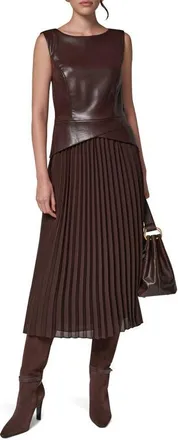 DKNY Faux Leather & Pleated Dress in Espresso at Nordstrom, Size 16