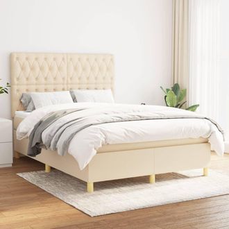 vidaXL Cama Box Spring Con Colch&oacute;n Tela Color Crema 140x200 Cm Vidaxl