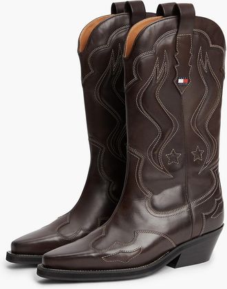 Tommy Hilfiger Womens Tommy Jeans Leather Cowboy Boot - Deep Brown - US 6.5 / EU 37