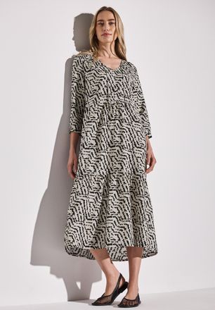 Street One Tunikakleid STREET ONE, Damen, Gr. 34, N-Gr, beige (moonstone sand), Web, Obermaterial: 88% Viskose, 12% Polyamid, bedruckt, regular fit ca. Mitte Wad