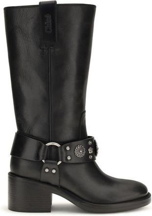 Chlo&eacute; Black Calf Leather Bos Taurus Flat Womens Boots