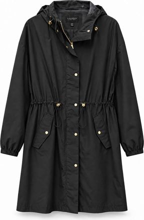 Shelli Segal Womens Hooded Long Sleeve Rain Trench Coat, Black