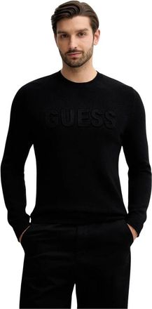 Guess Trui met ronde hals en 3D-logo - Heren - Ronde hals truien - Zwart - S - Polyester - Truien & Vesten