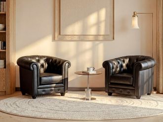 Vente-Unique Conjunto de 2 sillones CHESTERFIELD - Piel sint&eacute;tica - Negro