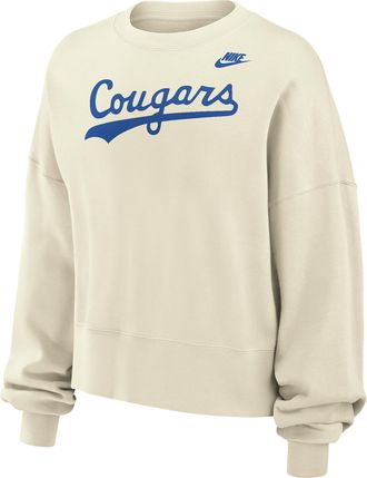 Nike BYU Cougars Phoenix Fleece Nike Womens Football Crew-Neck Sweatshirt in White | W33302P403BGYU-SAI