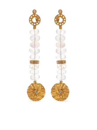 Coomi yellow gold beaded drop diamond and moonstone earrings