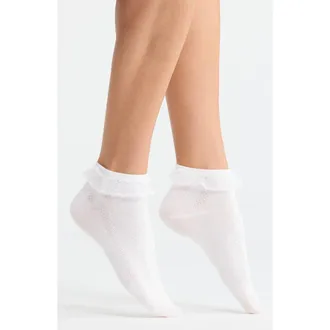 Casa Clara Love Sammi Lace Cuff Cotton Blend Pointelle Quarter Socks in White at Nordstrom