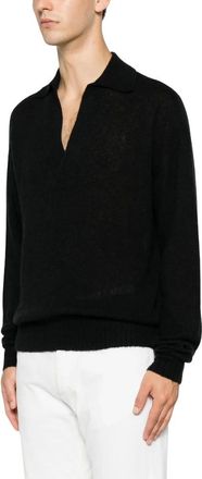 Tom Ford Spread Collar V-Neck Jumper - male - Tom Ford - Cashmere Knitwear - Black - L - Knitwear