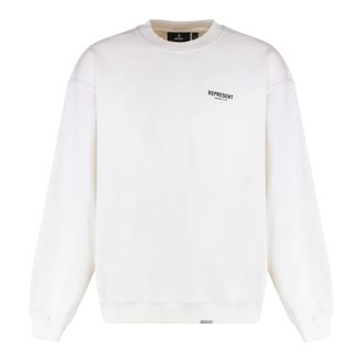 Represent Sweatshirts, male, White, Size: S Ribbed Cotton Crew-Neck Sweatshirt
