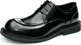 Generic Mens Low Block Heel Platform Oxfords Round Toe Patent Leather Formal Shoes Lace Up Wedding Party Prom Shoes,Black,6.5 UK