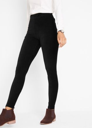 Bonprix Leggings BONPRIX Feincord-Leggings mit breitem Komfortbund, Damen, Gr. 56/58 (XXXL), N-Gr, schwarz, Obermaterial: 62% Baumwolle, 33% Polyester, 5% Ela