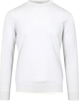 Paolo Pecora Lichtgrijze Wollen Trui- Ronde Hals- Lange Mouwen - Heren - Sweatshirts - Grijs - L - Wol - Hoodies & sweatvesten