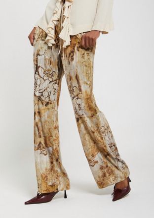ottod'Ame Patterned Fluid Pants In Beige