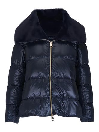 Herno faux-fur collar puffer jacket - women - Polyamide/Polyamide/Polyester/Goose Down/Goose Feather - 50 - Blue
