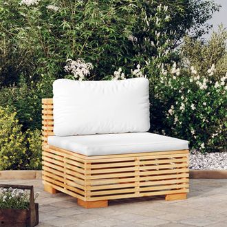 vidaXL Sof&aacute; Central Jard&iacute;n Con Cojines Madera Maciza Teca Color Crema Vidaxl