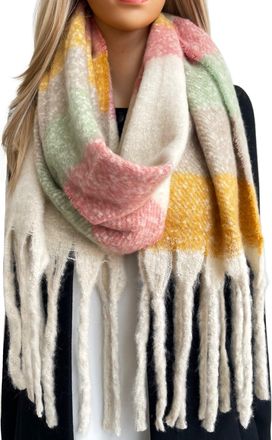 The Accessory Co. Tartan Scarf for Women - Oversized Checked Shawl Wrap, Rainbow Wool Scarf, Large Warm Winter Scarf, Chunky and Fluffy, Stylish Colour Block Design, Wo