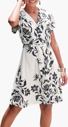 Lascana Womens Belted Shirt Dress in Beige & Black at Nordstrom, Size 14