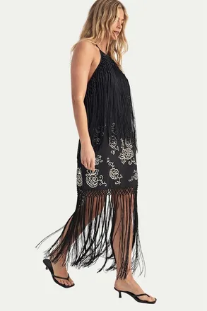 NASTY GAL High Neck Tassel Mini Dress in Black at Nordstrom, Size 12
