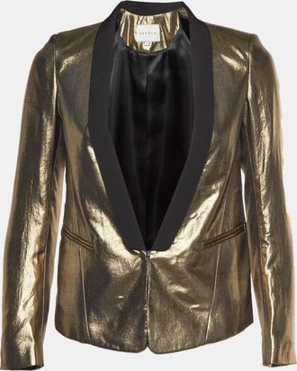 Sandro Gold Lam&eacute; Asymmetric Tuxedo Blazer