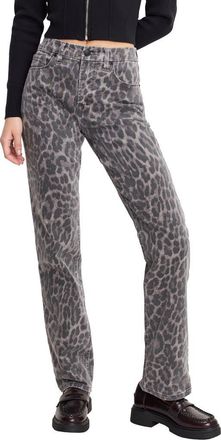 Good American Good Icon Leopard Print Straight Leg Jeans in Grey Lucky Leopard at Nordstrom, Size 15