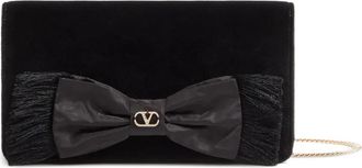Valentino Garavani Vlogo Signature velvet bow clutch bag - women - Cotton - One Size - Black
