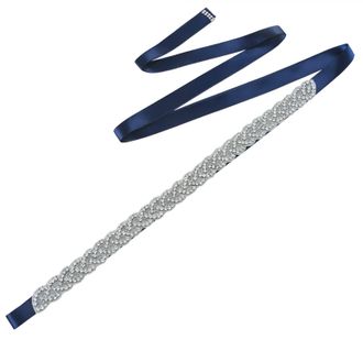 Feoya Womens Rhinestone Waist Belt - Bridal Sash and Crystal Applique for Bridesmaid Dress, Evening Gown, Party & Prom 01 Navy Blue