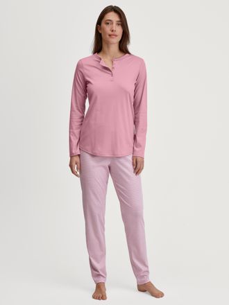 CALIDA Schlafanzug CALIDA Striped Dreams, Damen, Gr. XXS (32/34), lila (lilas), Interlock, Obermaterial: 100% Baumwolle, bequem lang, Rundhals, Homewear-Sets