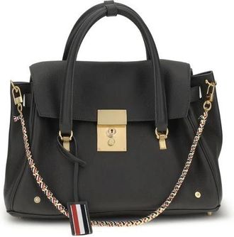 Thom Browne Elegante leren handtas met gestreepte lus - Dames - Handtassen - Zwart - ONE Size - Leer - Tassen